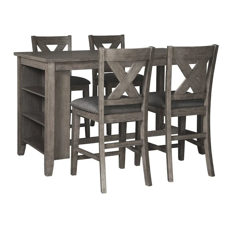 Grey Rectangular Counter Height Dining Table with Side Storage