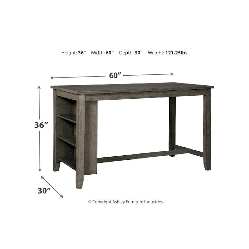 Grey Rectangular Counter Height Dining Table with Side Storage