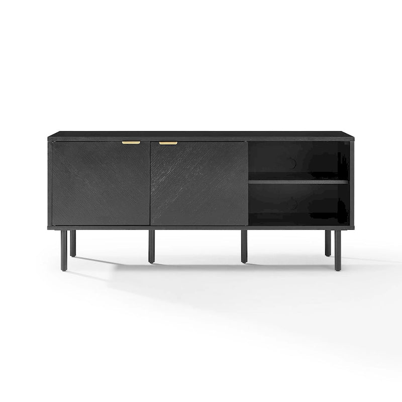 Black Oak Chevron Record Storage Sideboard with Brass Handles