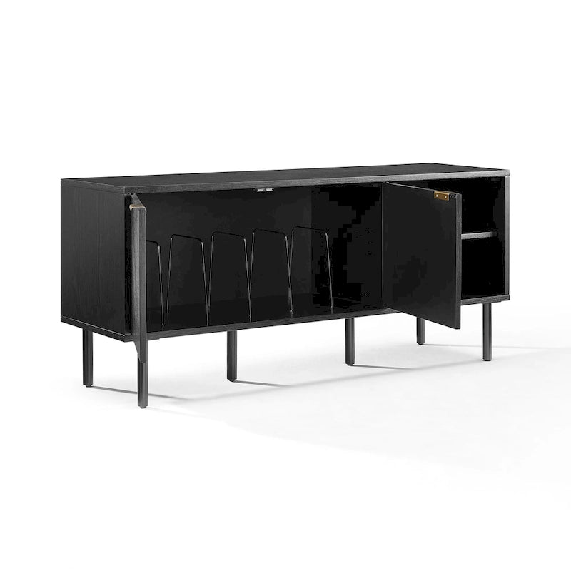Black Oak Chevron Record Storage Sideboard with Brass Handles