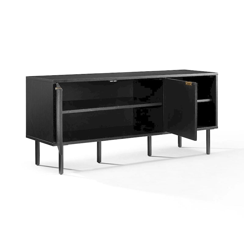 Black Oak Chevron Record Storage Sideboard with Brass Handles