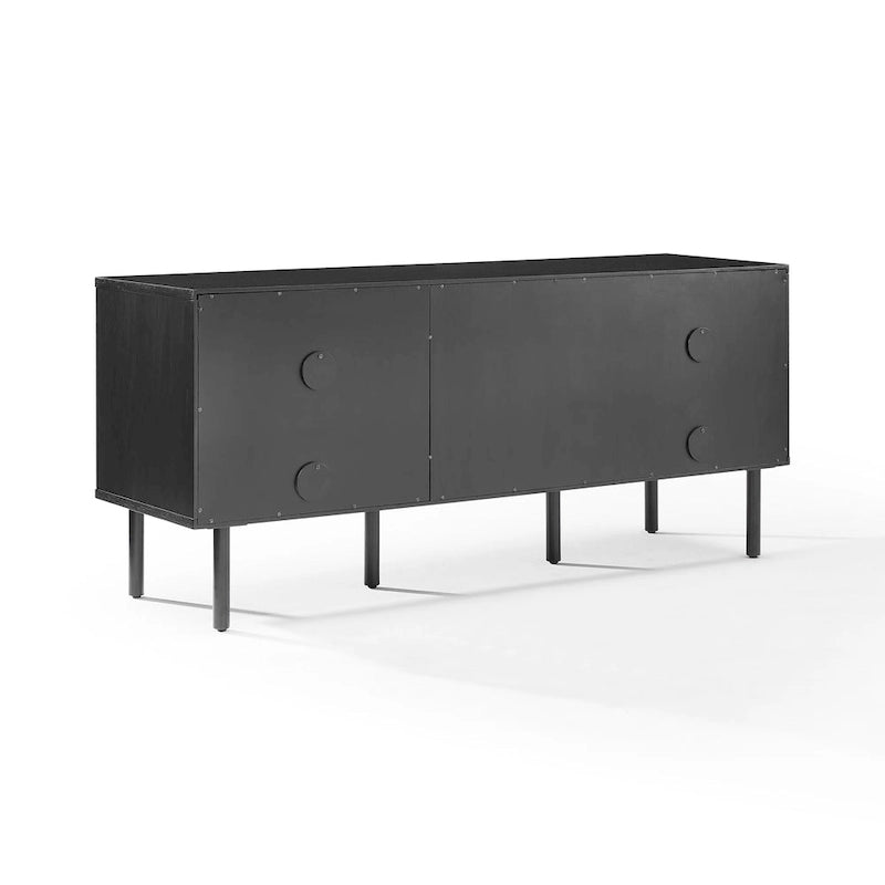 Black Oak Chevron Record Storage Sideboard with Brass Handles