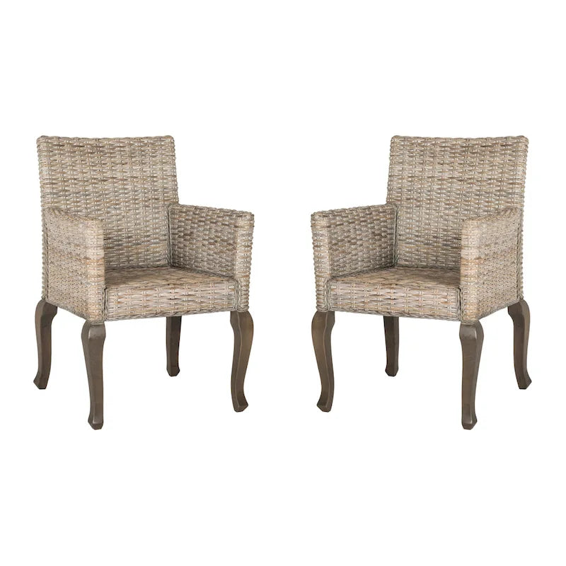 Rattan Woven Dining Chair with Arms, Set of 2