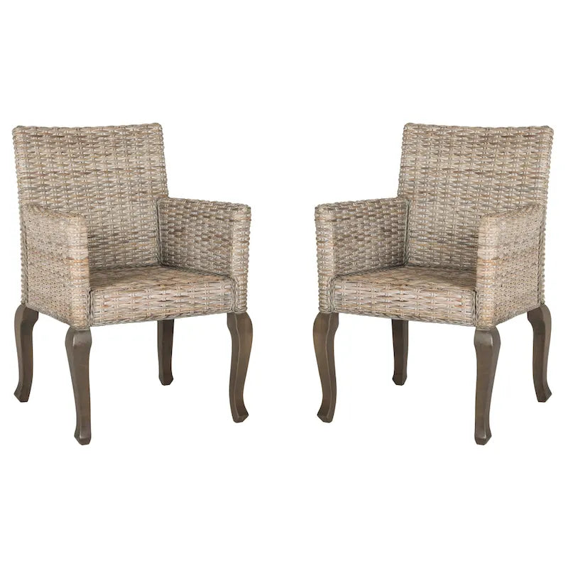 Rattan Woven Dining Chair with Arms, Set of 2
