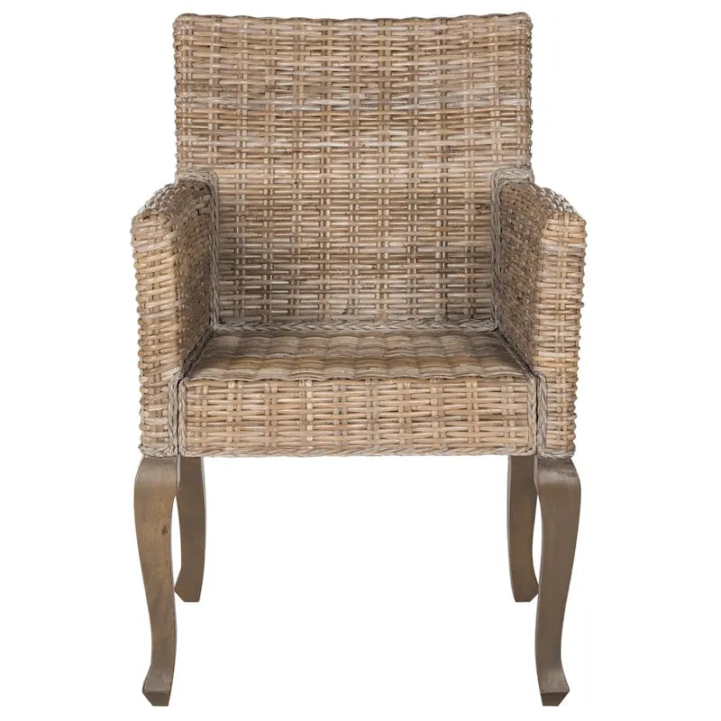 Rattan Woven Dining Chair with Arms, Set of 2