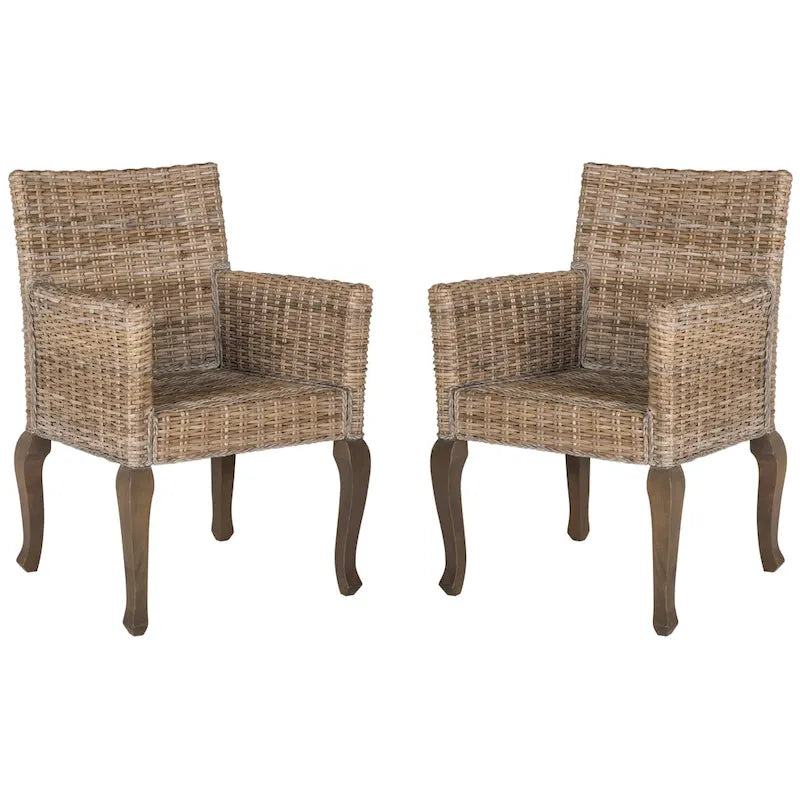 Rattan Woven Dining Chair with Arms, Set of 2