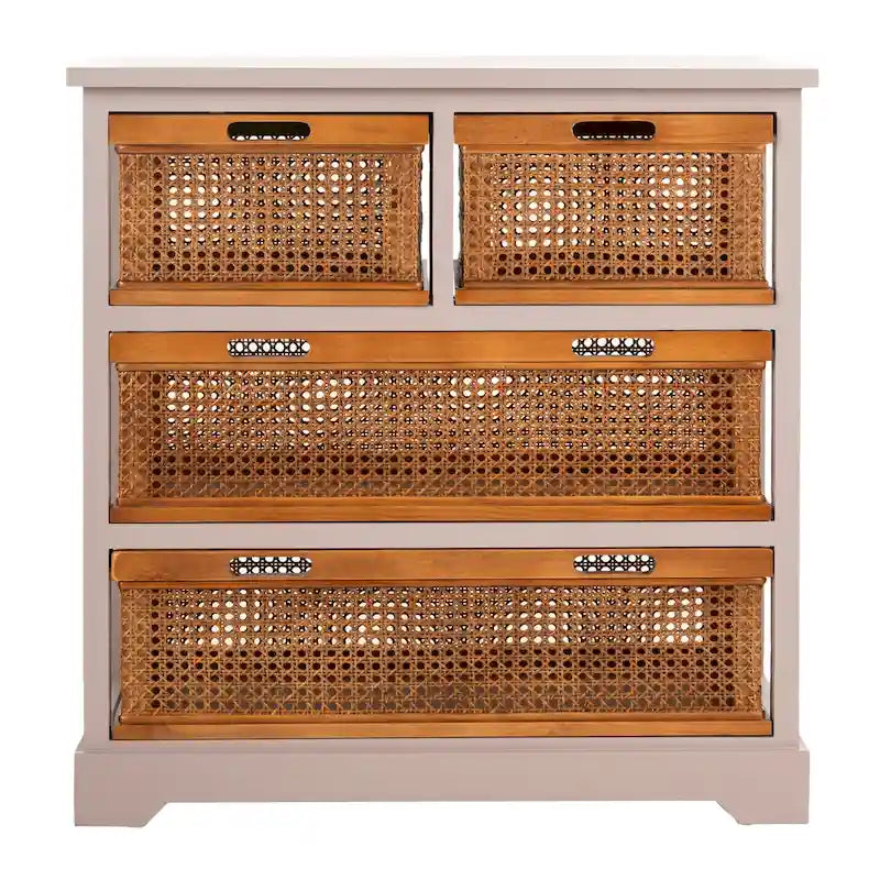 4-Drawer Cane Basket Storage Cabinet, Quartz Grey / Barley / Antique Black