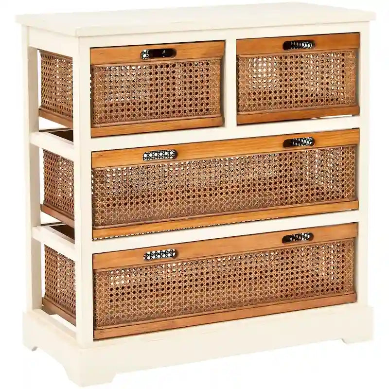 4-Drawer Cane Basket Storage Cabinet, Quartz Grey / Barley / Antique Black