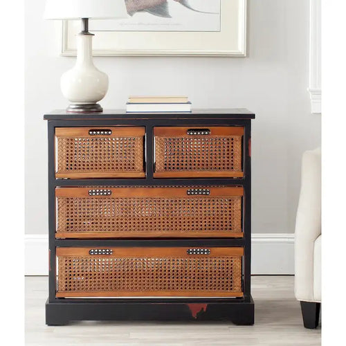 4-Drawer Cane Basket Storage Cabinet, Quartz Grey / Barley / Antique Black