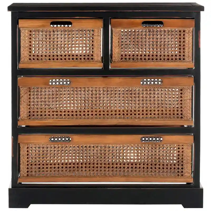 4-Drawer Cane Basket Storage Cabinet, Quartz Grey / Barley / Antique Black