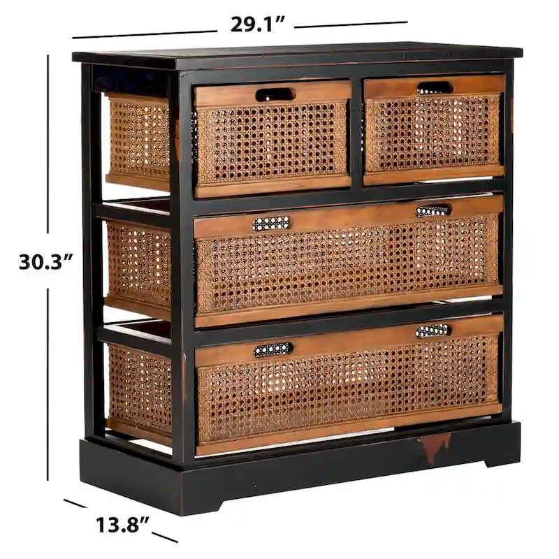 4-Drawer Cane Basket Storage Cabinet, Quartz Grey / Barley / Antique Black