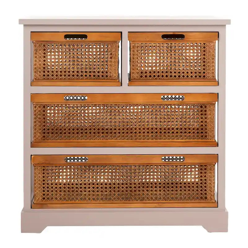 4-Drawer Cane Basket Storage Cabinet, Quartz Grey / Barley / Antique Black