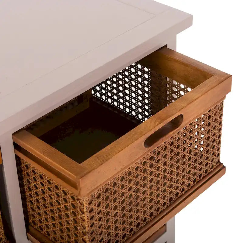 4-Drawer Cane Basket Storage Cabinet, Quartz Grey / Barley / Antique Black
