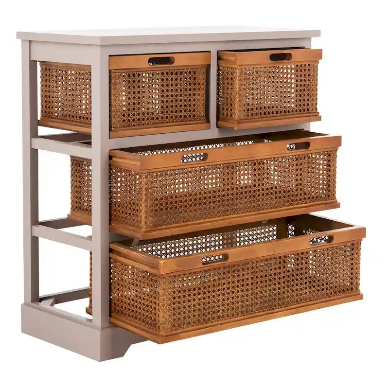 4-Drawer Cane Basket Storage Cabinet, Quartz Grey / Barley / Antique Black
