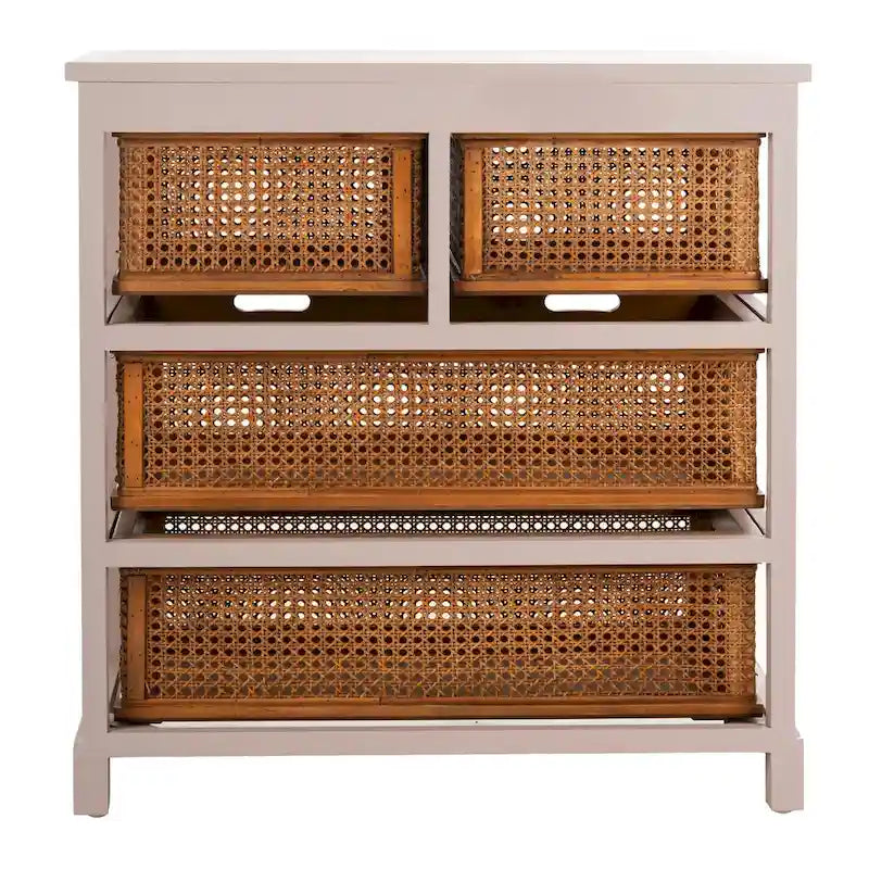 4-Drawer Cane Basket Storage Cabinet, Quartz Grey / Barley / Antique Black
