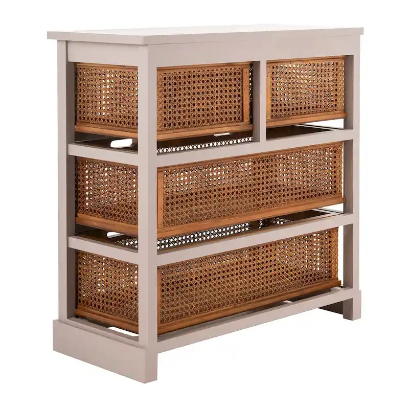 4-Drawer Cane Basket Storage Cabinet, Quartz Grey / Barley / Antique Black