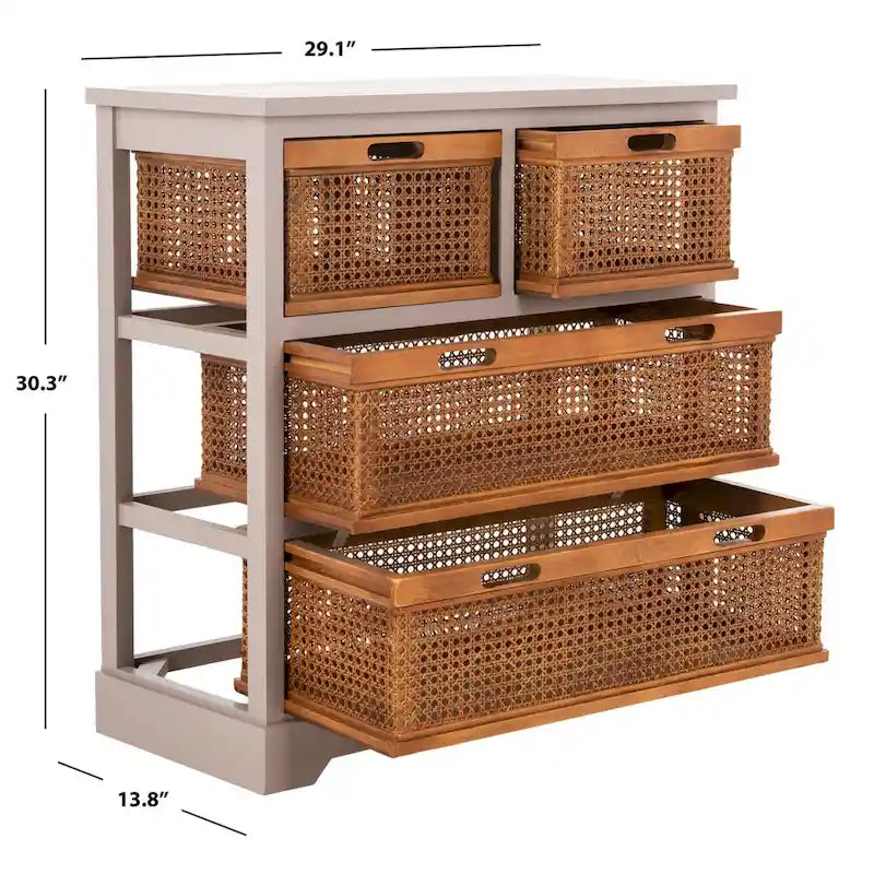 4-Drawer Cane Basket Storage Cabinet, Quartz Grey / Barley / Antique Black