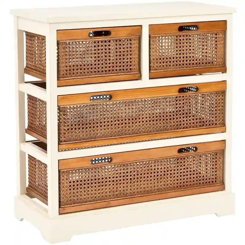 4-Drawer Cane Basket Storage Cabinet, Quartz Grey / Barley / Antique Black