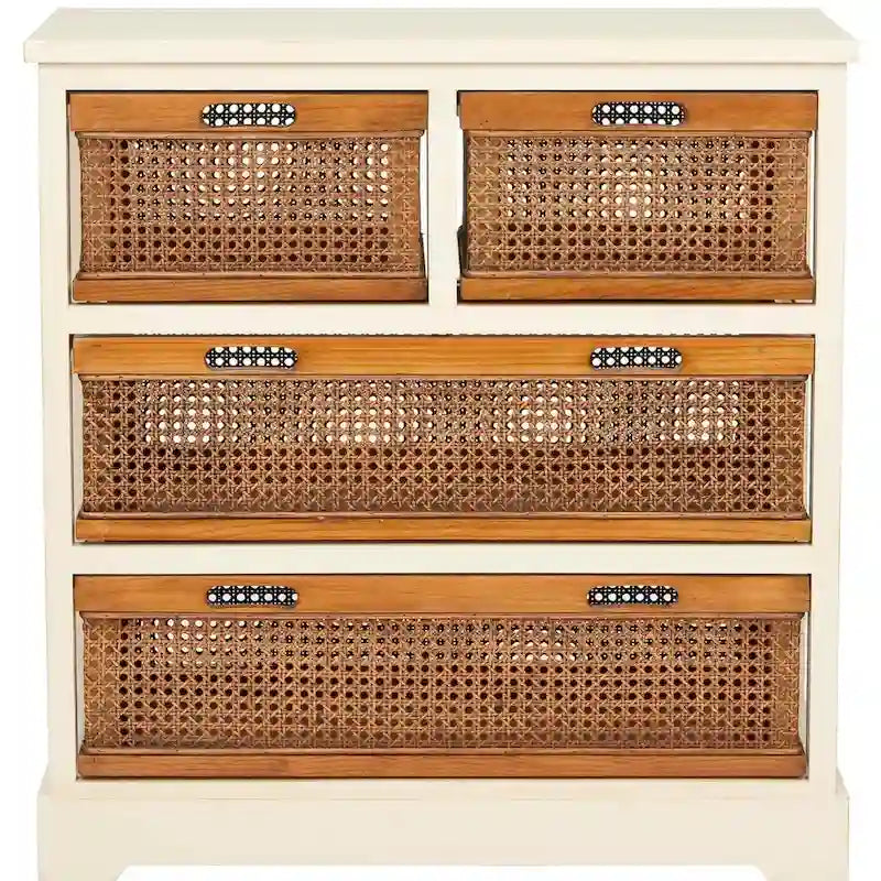 4-Drawer Cane Basket Storage Cabinet, Quartz Grey / Barley / Antique Black