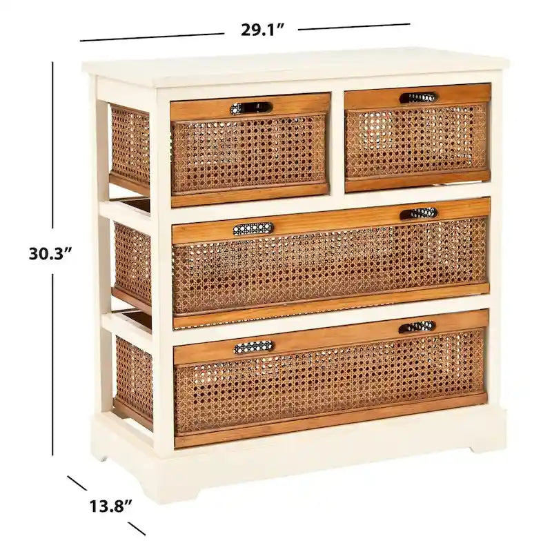 4-Drawer Cane Basket Storage Cabinet, Quartz Grey / Barley / Antique Black