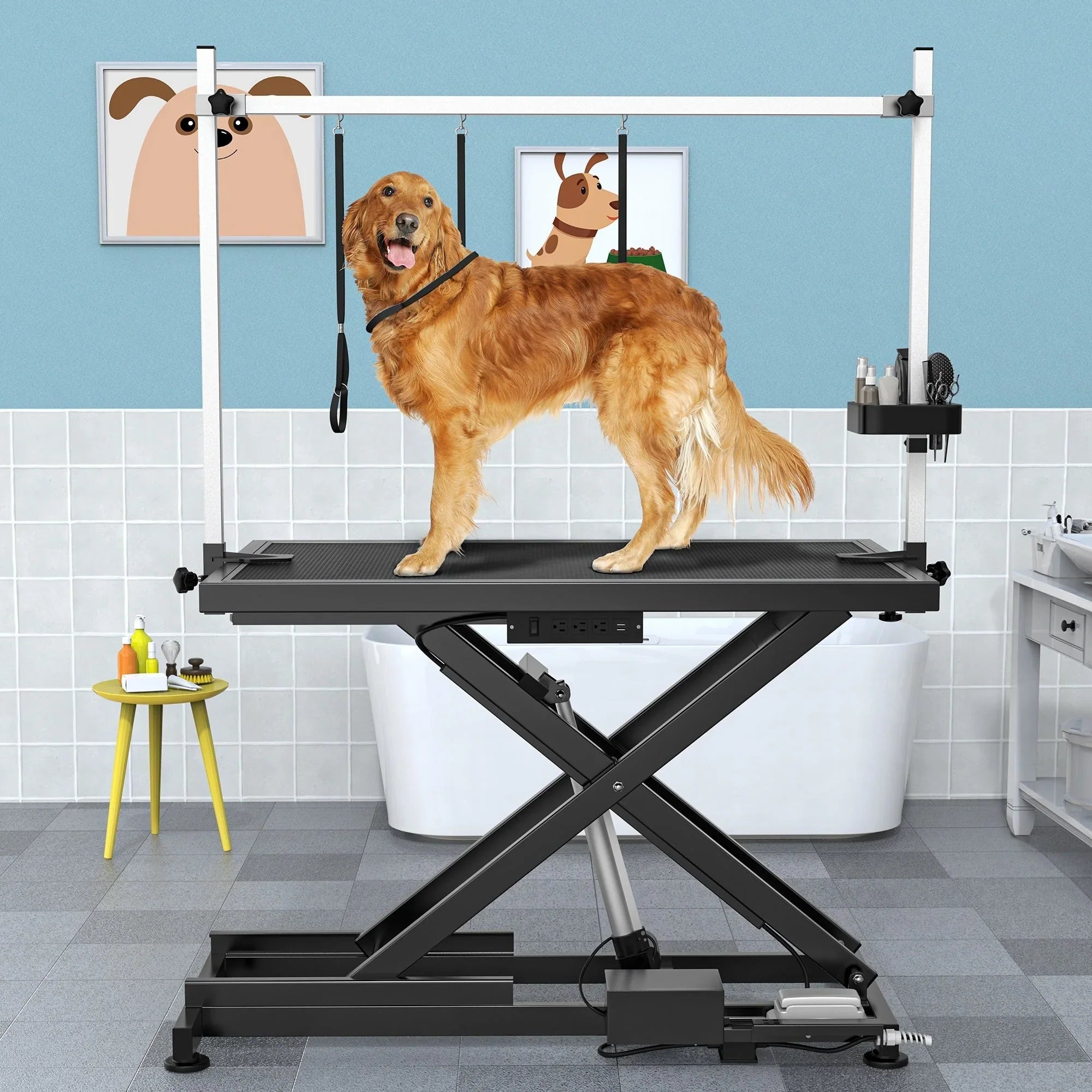 Table de toilettage électrique professionnelle pour chiens de grande taille Table de toilettage pour animaux de compagnie robuste avec bras de toilettage en aluminium - 127 cm (50") de large