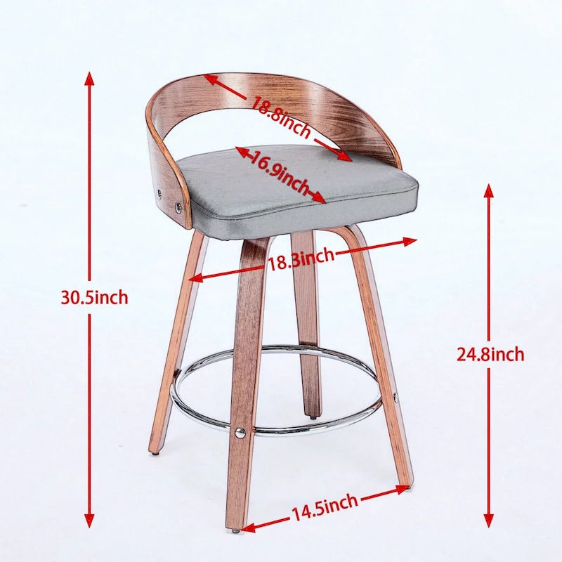 Beige Swivel Bar Stool with Low Back, Faux Leather Seat, Set of 2