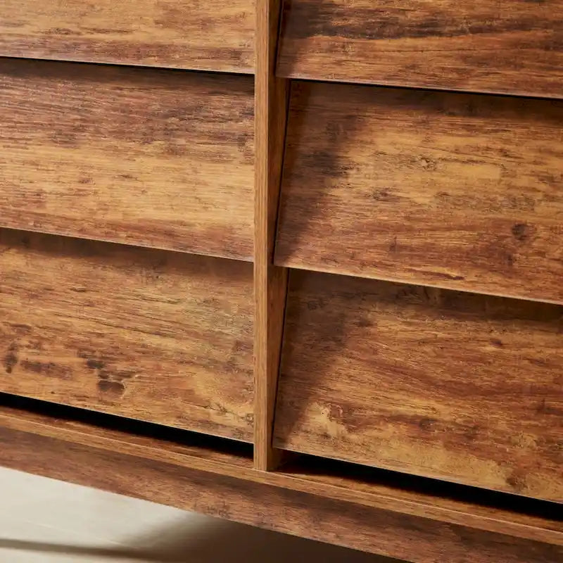 Brown 6-Drawer Double Dresser, Vintage Bevel Style
