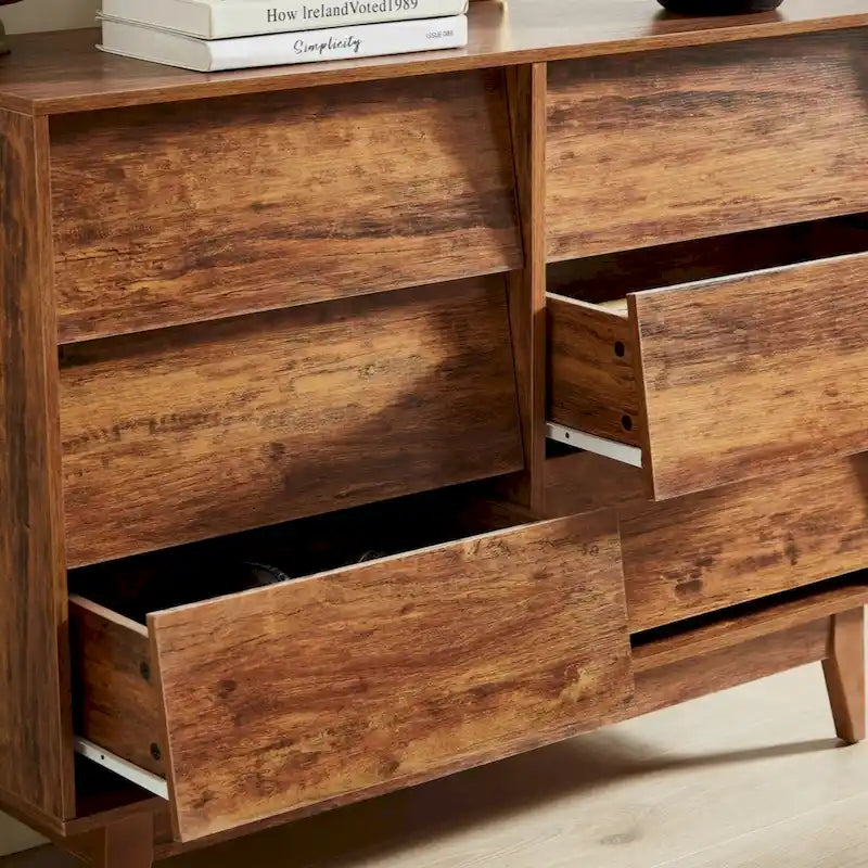 Brown 6-Drawer Double Dresser, Vintage Bevel Style