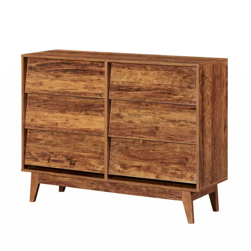 Brown 6-Drawer Double Dresser, Vintage Bevel Style