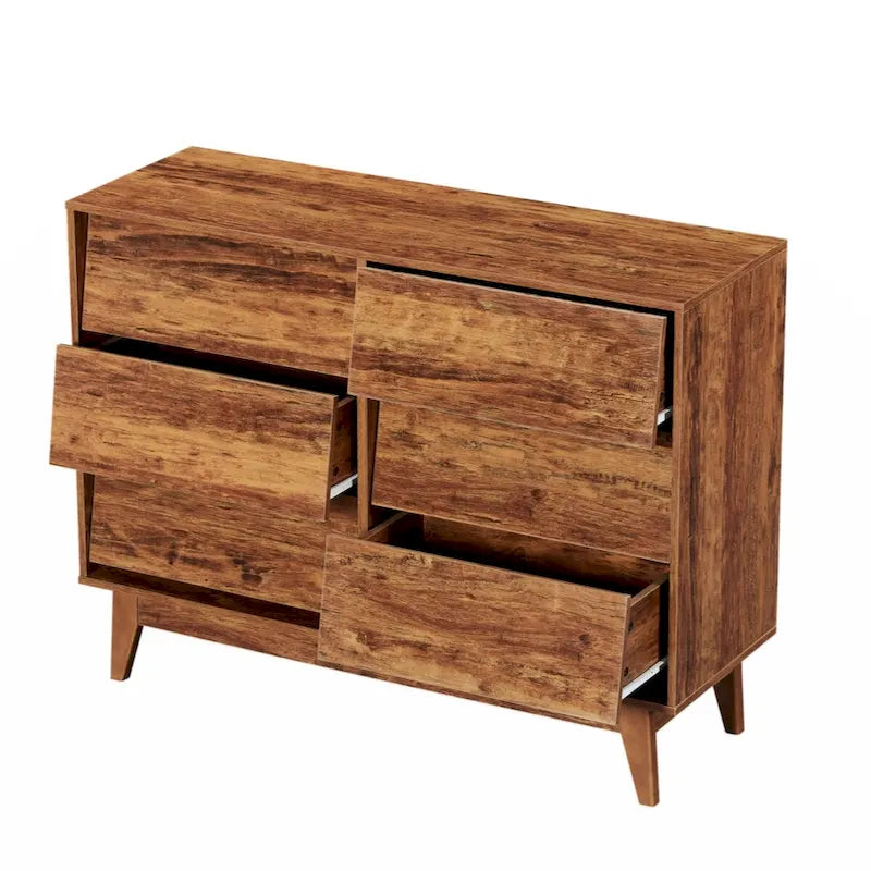 Brown 6-Drawer Double Dresser, Vintage Bevel Style