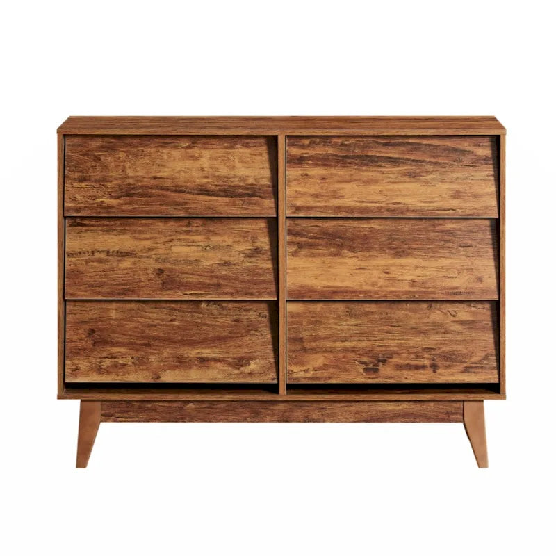 Brown 6-Drawer Double Dresser, Vintage Bevel Style