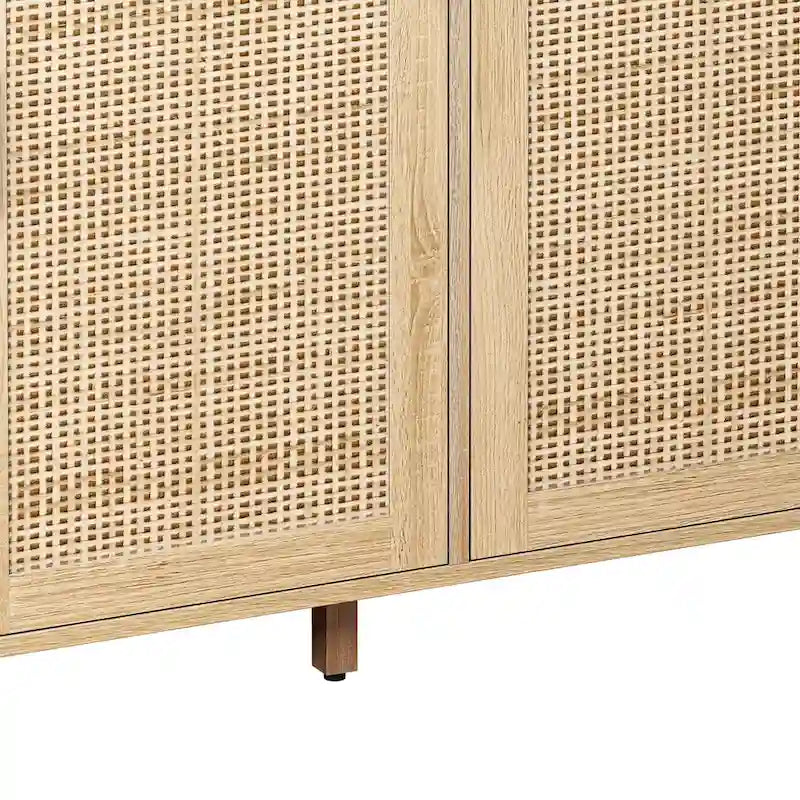 Natural 4-Door Rattan Storage Cabinet with Wood Legs – 1 Person Assembly