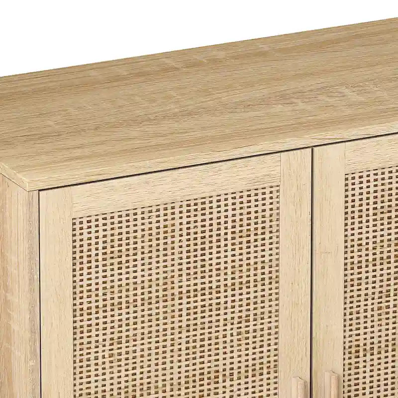 Natural 4-Door Rattan Storage Cabinet with Wood Legs – 1 Person Assembly