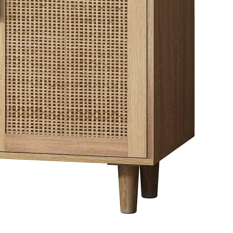 Natural 4-Door Rattan Storage Cabinet with Wood Legs – 1 Person Assembly