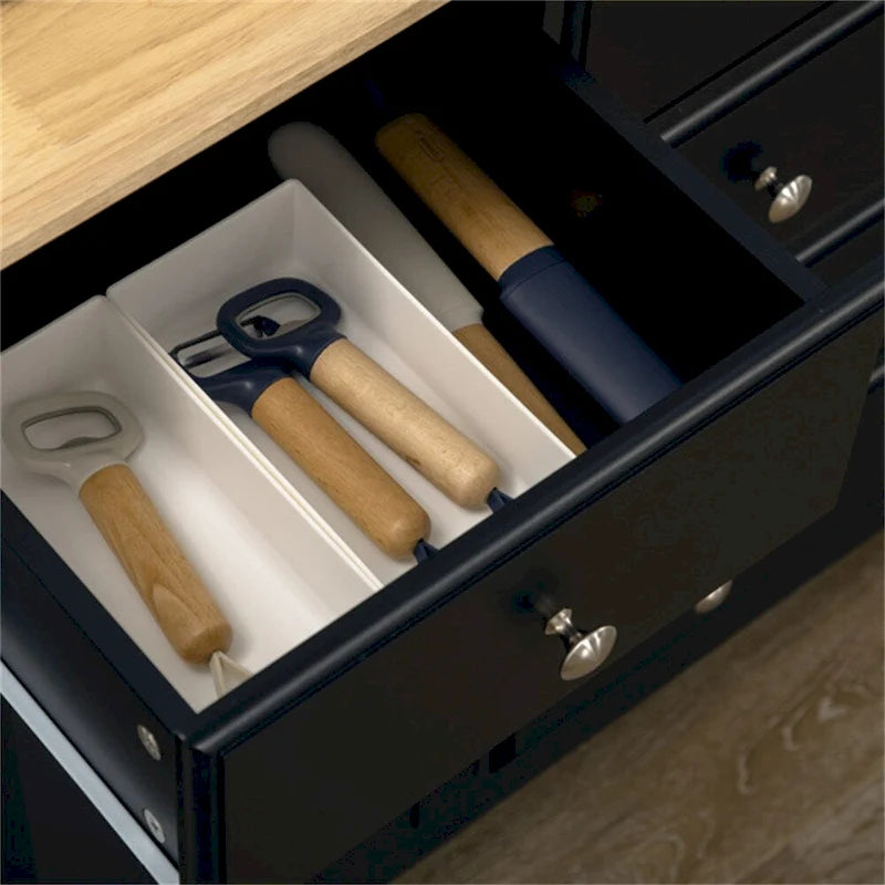 Black Wood Sideboard with 2 Cabinets & 6 Drawers, 1-Person Assembly