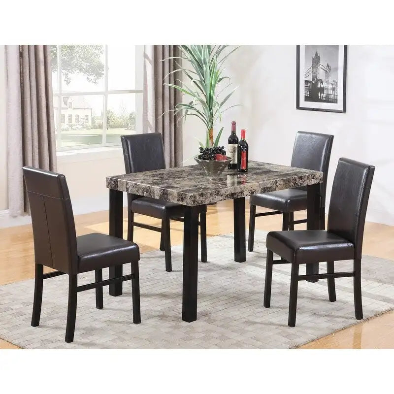 Brown Rectangular Faux Marble Dining Table, Seats 4