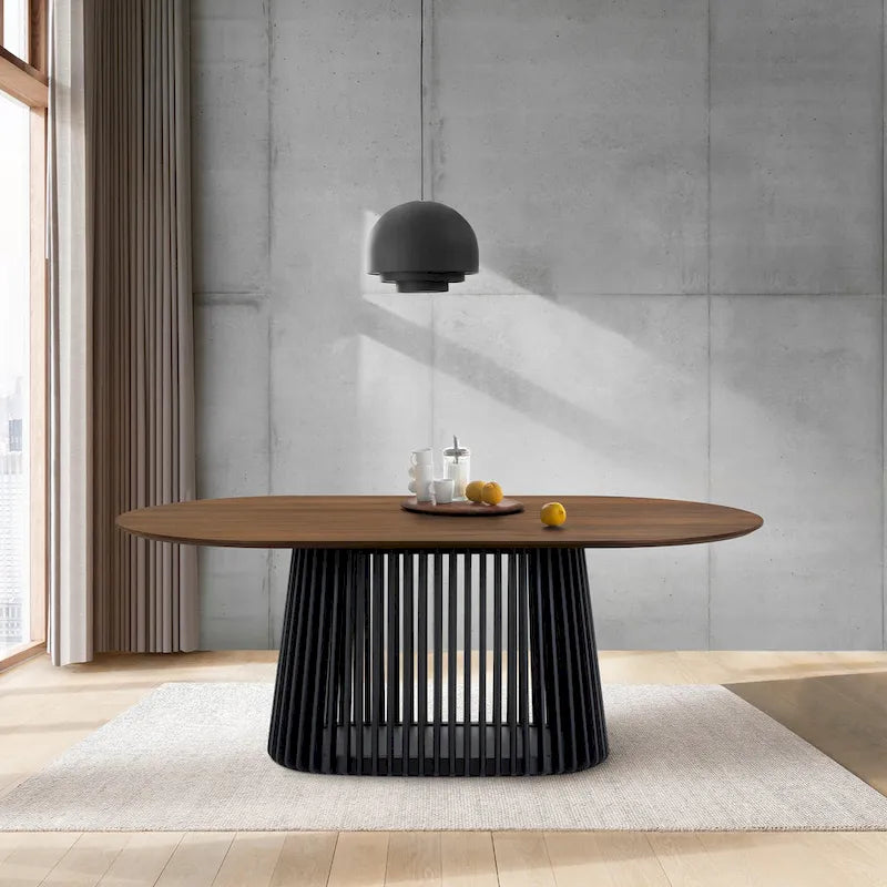 Pasadena 79 inch Solid Wood Oval Dining Table with Slatted Pedestal Base