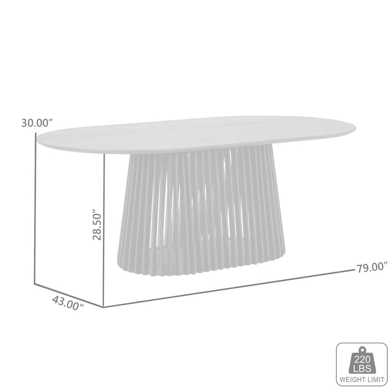 Natural Oak / Walnut / Black Oval Dining Table, Slatted Pedestal Base, Seats 7