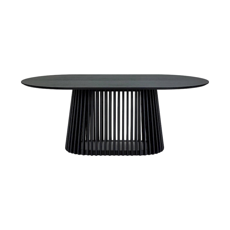 Natural Oak / Walnut / Black Oval Dining Table, Slatted Pedestal Base, Seats 7