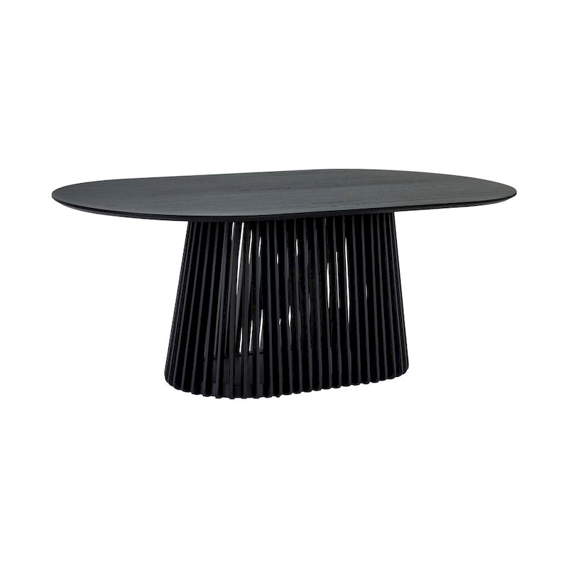 Natural Oak / Walnut / Black Oval Dining Table, Slatted Pedestal Base, Seats 7