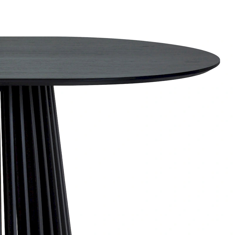 Natural Oak / Walnut / Black Oval Dining Table, Slatted Pedestal Base, Seats 7