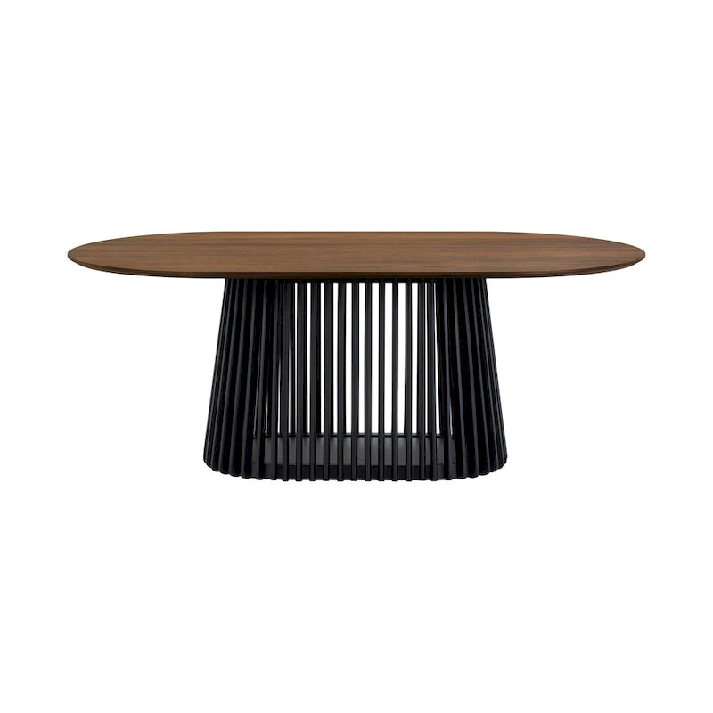 Natural Oak / Walnut / Black Oval Dining Table, Slatted Pedestal Base, Seats 7