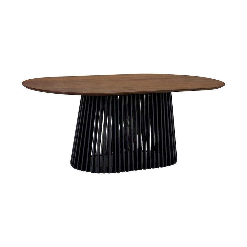 Natural Oak / Walnut / Black Oval Dining Table, Slatted Pedestal Base, Seats 7