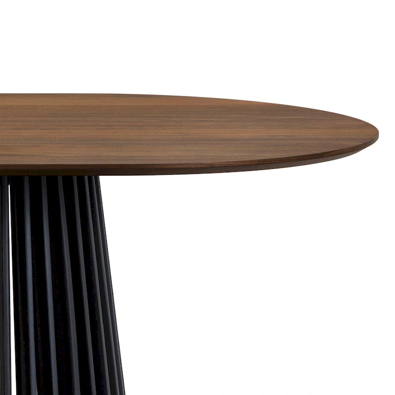 Natural Oak / Walnut / Black Oval Dining Table, Slatted Pedestal Base, Seats 7