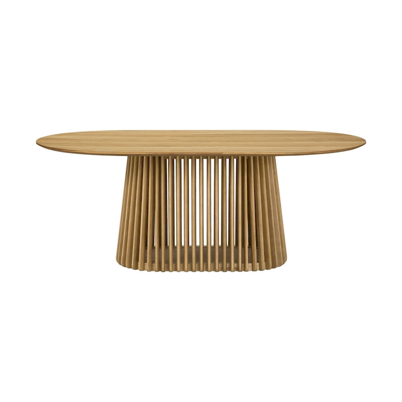 Natural Oak / Walnut / Black Oval Dining Table, Slatted Pedestal Base, Seats 7