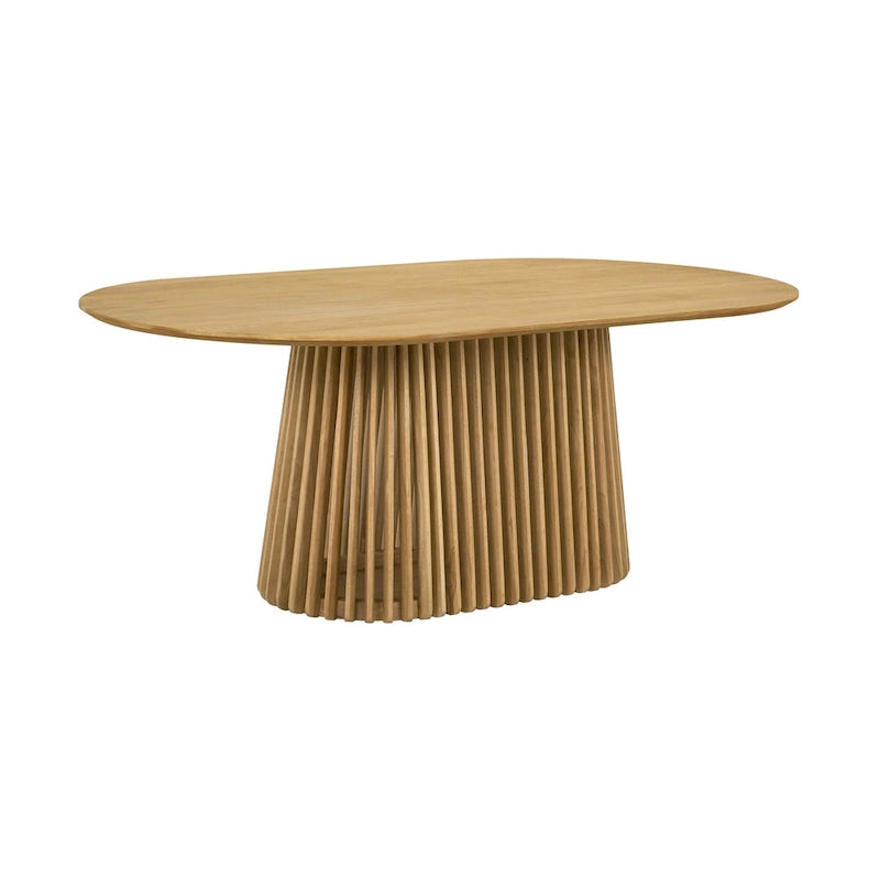 Natural Oak / Walnut / Black Oval Dining Table, Slatted Pedestal Base, Seats 7