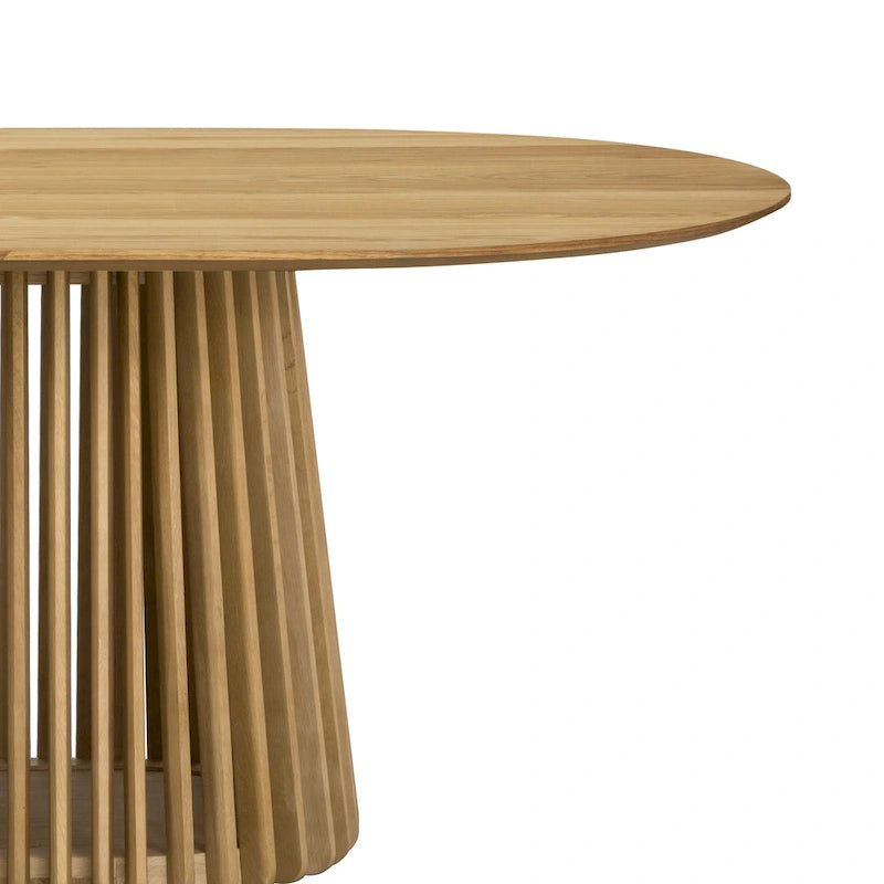 Natural Oak / Walnut / Black Oval Dining Table, Slatted Pedestal Base, Seats 7