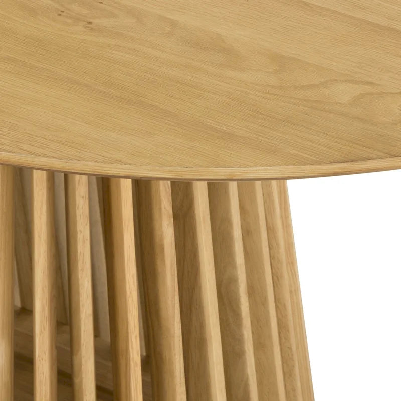 Natural Oak / Walnut / Black Oval Dining Table, Slatted Pedestal Base, Seats 7