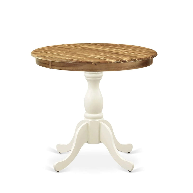 Natural & Linen White Round Dining Table, Pedestal Base