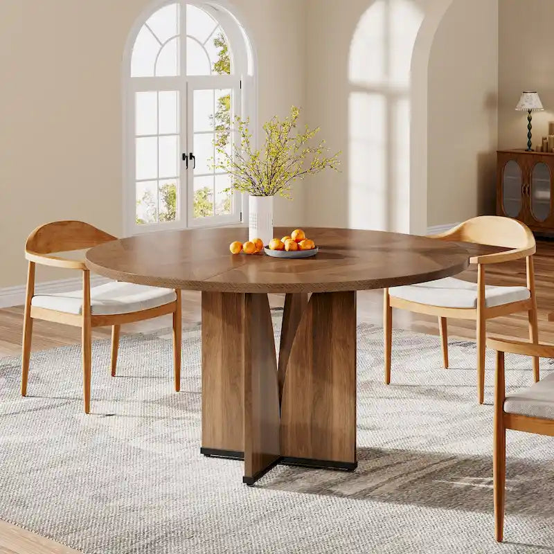 Brown Round Pedestal Dining Table, Seats 4, 39.37"